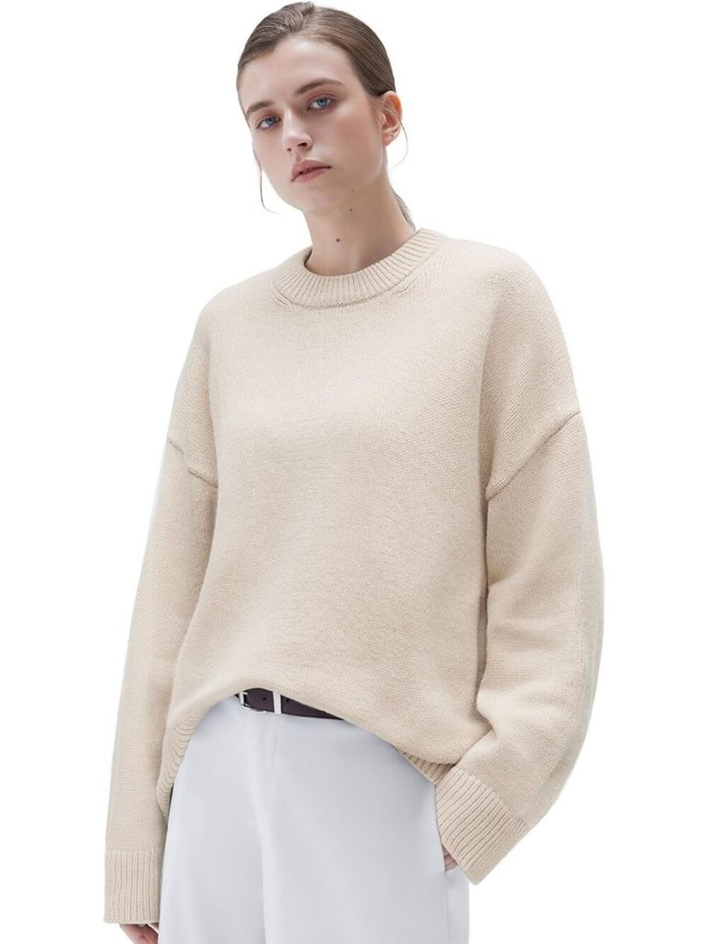 Cozy Oversized Cashmere Blend Sweater | Long Sleeve Pullover Top for Women